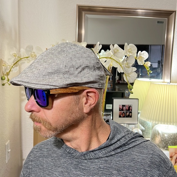 Goodfellow Men's Newsboy Hat Driver Cap White/Black